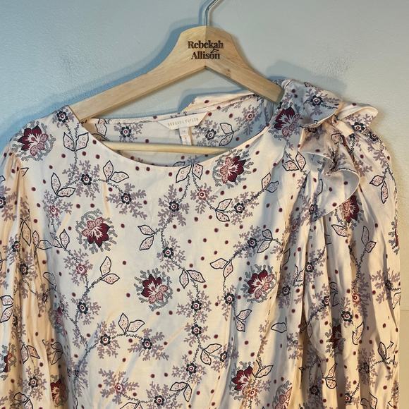 Rebecca Taylor SZ 14 Silk Blend Floral Asymmetric Ruffled Shoulder Blouse - Picture 2 of 13